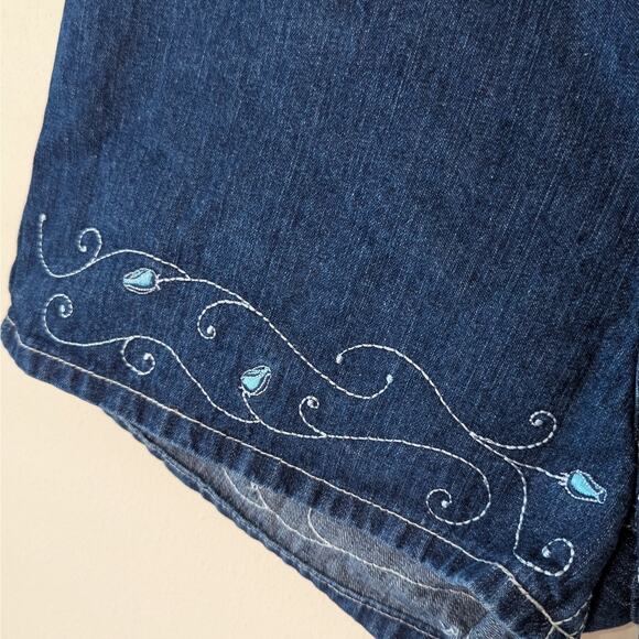 Jordache Vintage Blue Embroidered Hem Flat Front Denim Jean Shorts Size Approx - Picture 5 of 10